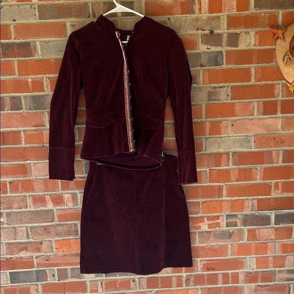 Women's Long Sleeve Velvet Dress Set in Deep Burgundy